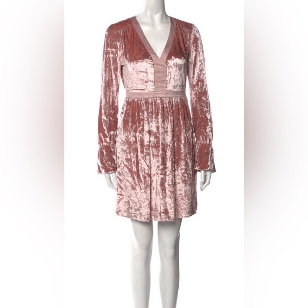Twinset‎ Velvet Mini Dress Pink Blush Size 6 Italian Size 42 New